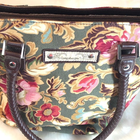 Longaberger Green Floral Braided Strap Handbag - Picture 3 of 7